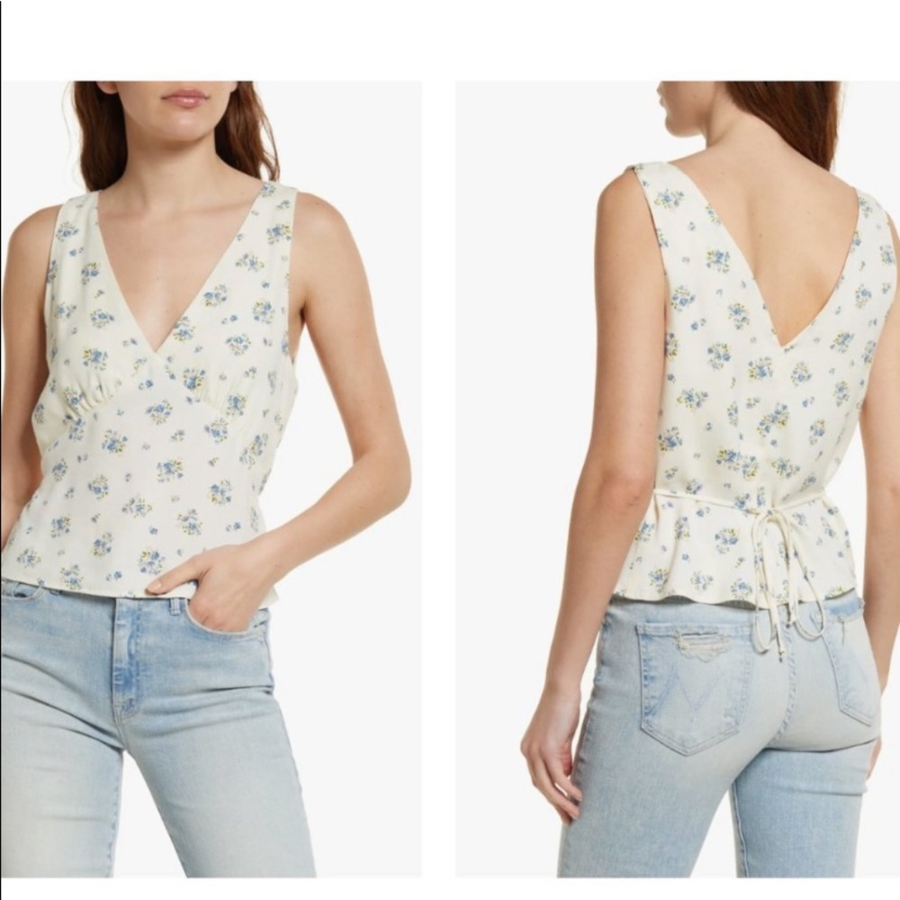 REFORMATION NWT Cream Vireo Blaire Floral Print Sleeveless Tie Back Tank Top S